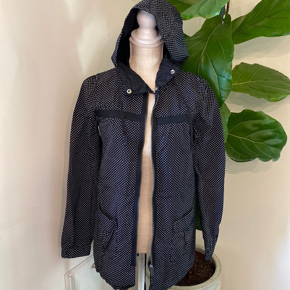 Roxy black white polka dot long hooded raincoat Small jacket